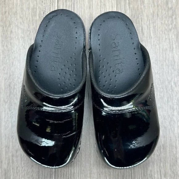 Sanita Shoes Kids 25 8.5-9 Platform Open Back Slip On Clog Patent Leather Black - Picture 9 of 12